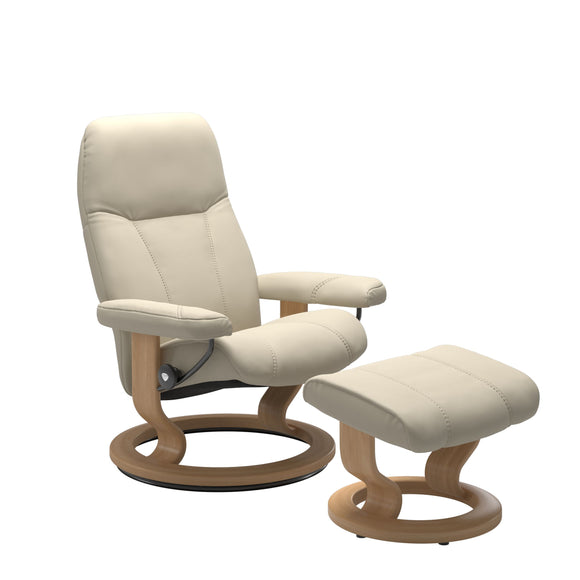 Stressless Consul Small Recliner and Ottoman with Classic Base